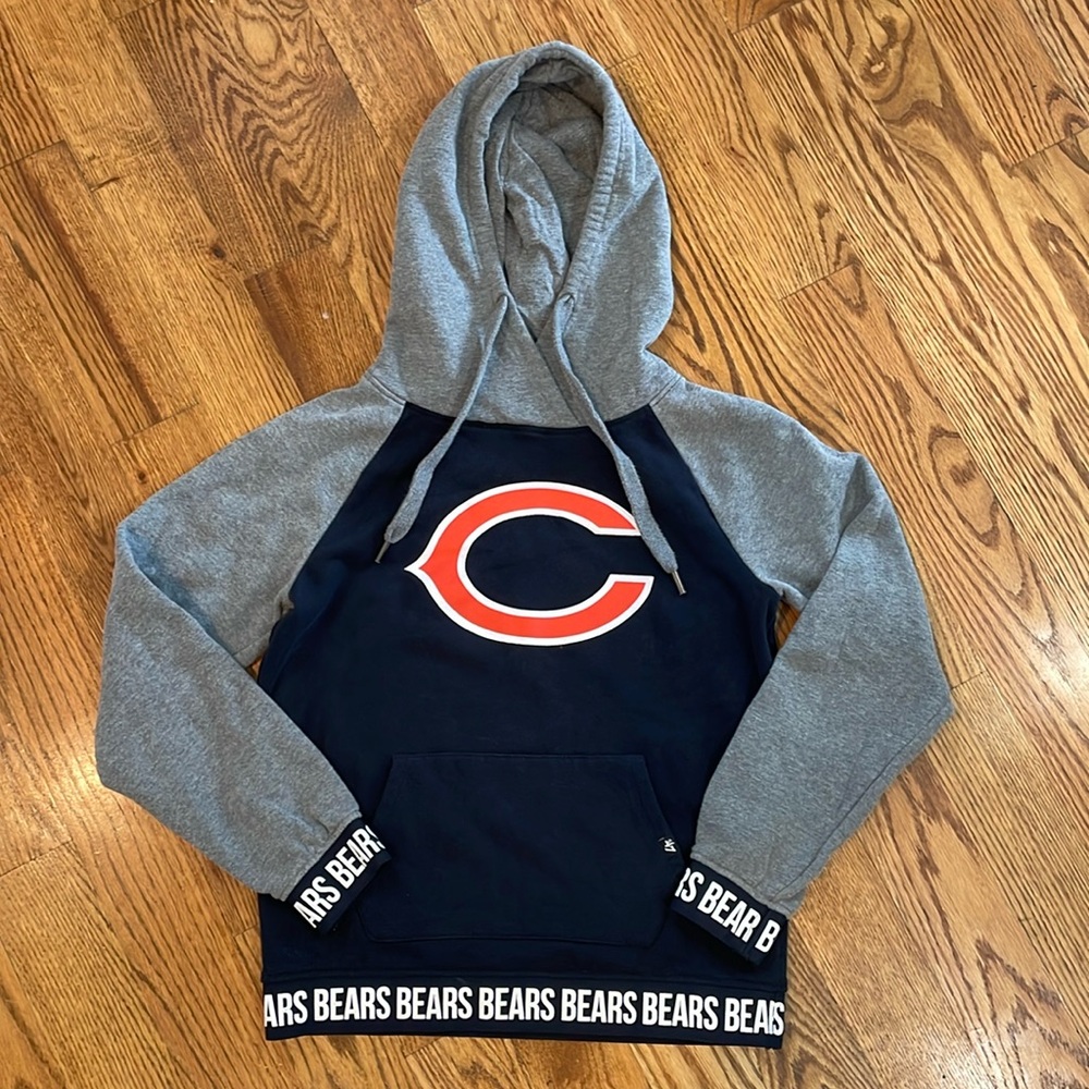 Chicago Bears Women's Navy and Gray Streaky Stitched Logo Striped Sleeves Hoodie
